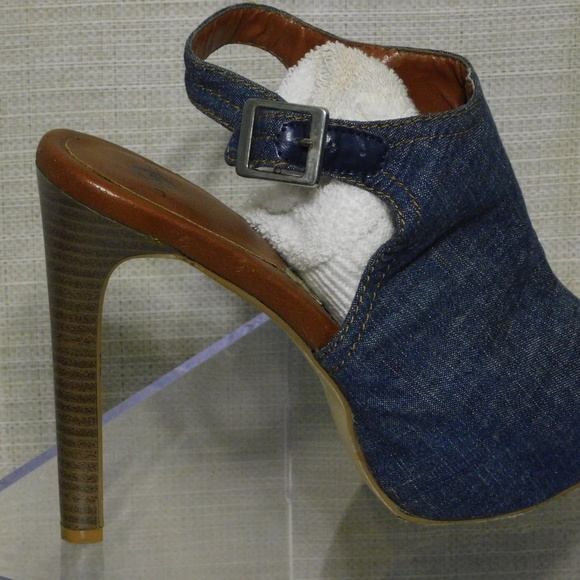 WOMEN'S BLUE JEAN OPEN TOE 5" HEELS BY JOEY O SIZE - Picture 2 of 8